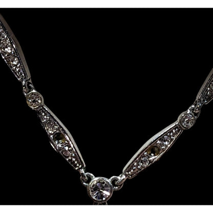 Elegant Y Necklace Silver-Tone Necklace With Crystal Accents & Faux Pearl Drop