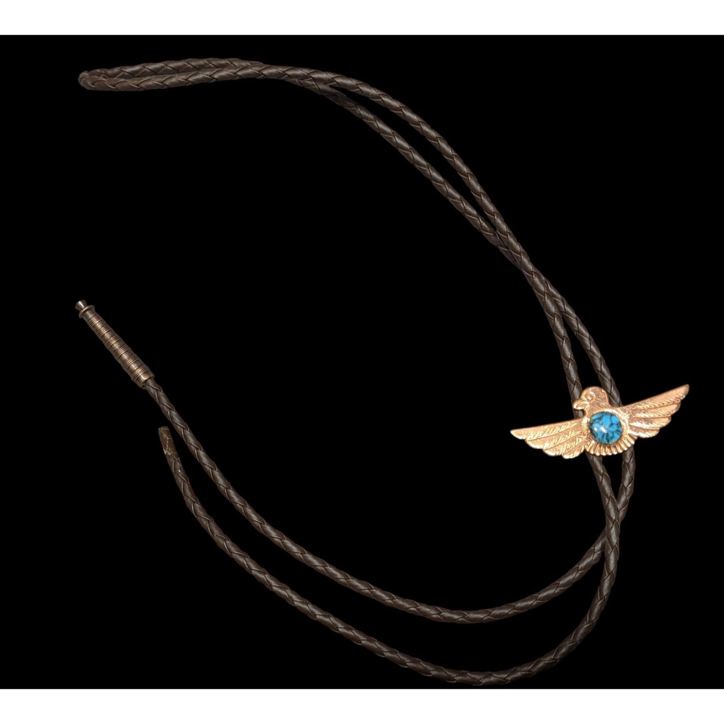 Vintage Copper Bird Bolo Tie With Turquoise Cabochon