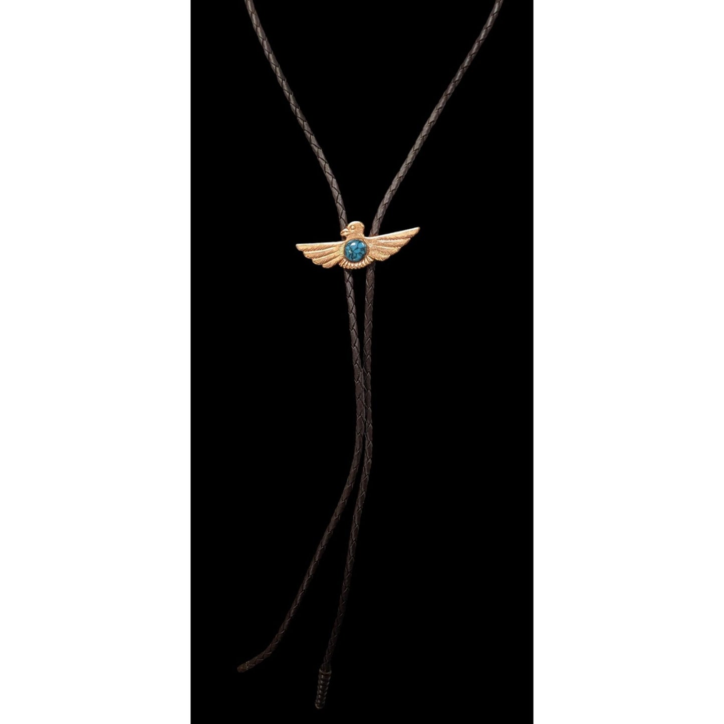 Vintage Copper Bird Bolo Tie With Turquoise Cabochon