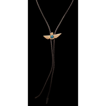 Vintage Copper Bird Bolo Tie With Turquoise Cabochon