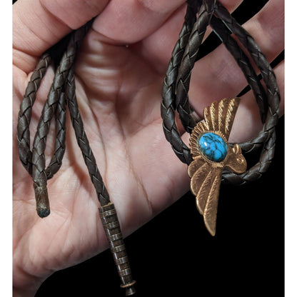 Vintage Copper Bird Bolo Tie With Turquoise Cabochon