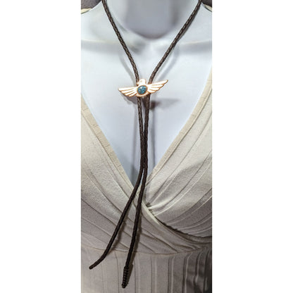 Vintage Copper Bird Bolo Tie With Turquoise Cabochon
