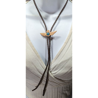 Vintage Copper Bird Bolo Tie With Turquoise Cabochon