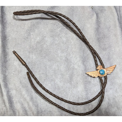 Vintage Copper Bird Bolo Tie With Turquoise Cabochon