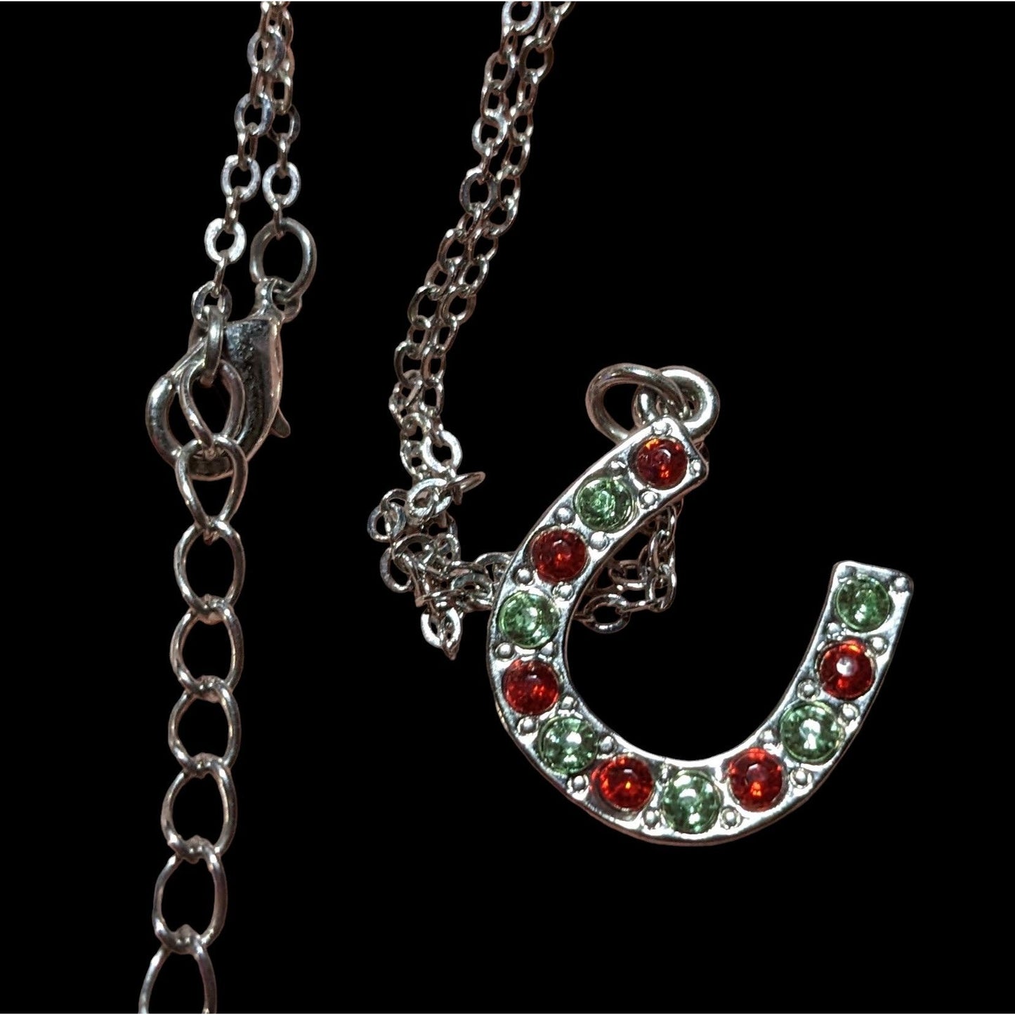 Red And Green Rhinestone Horseshoe Necklace