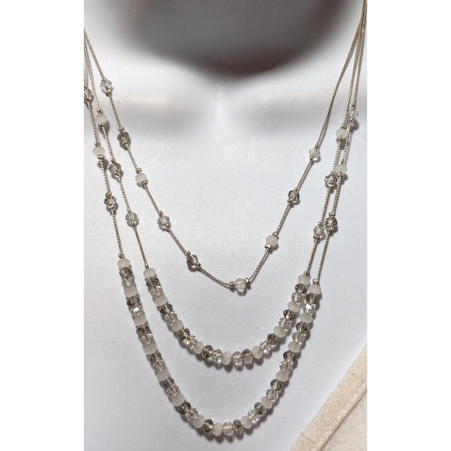 Multilayer Clear And White Glass Beaded Necklace