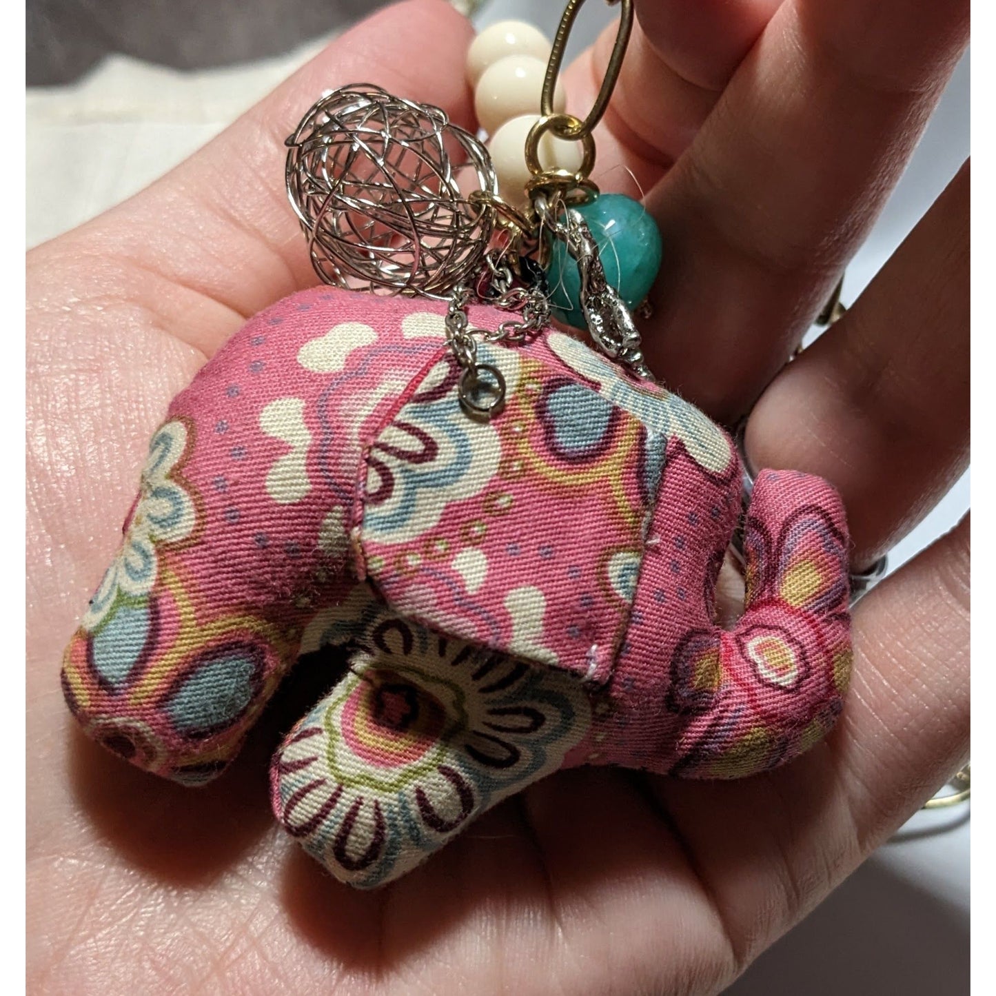 Cottagecore Pink Plush Elephant Necklace