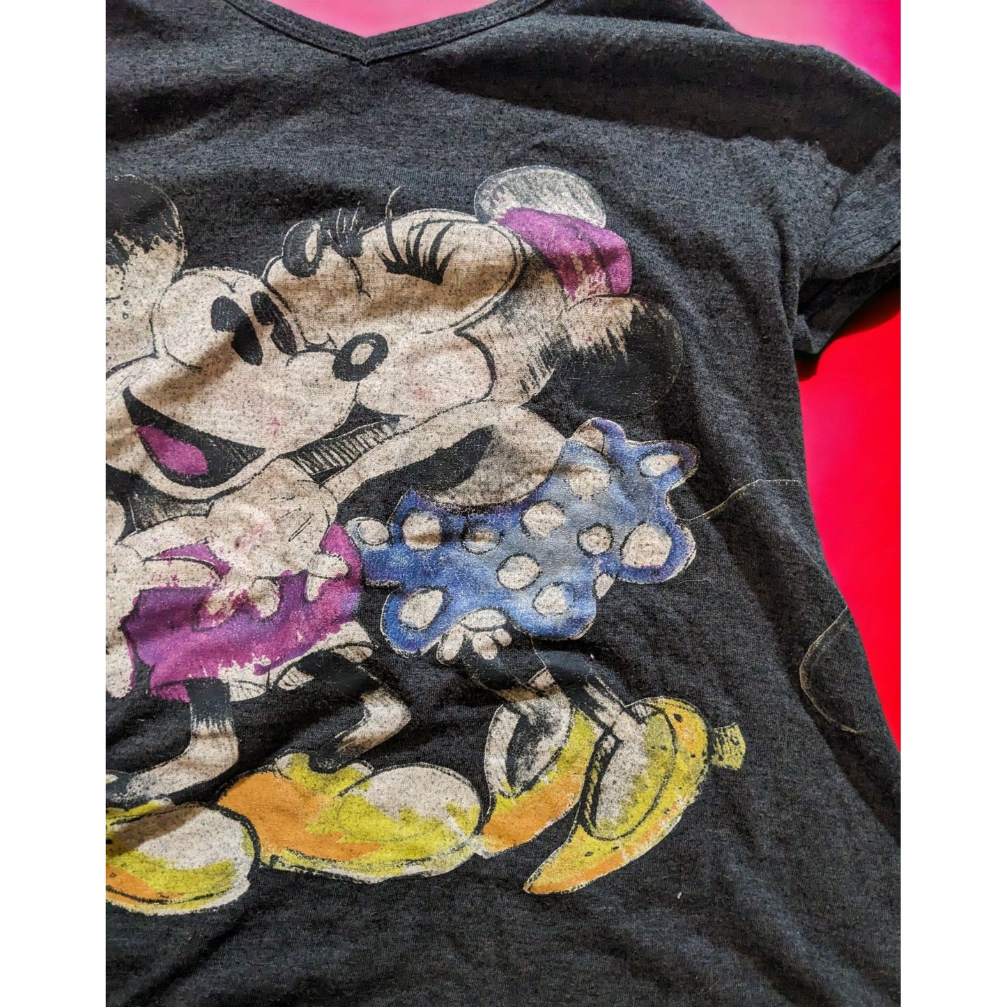 Mickey And Minnie Distressed Shark Bite Top