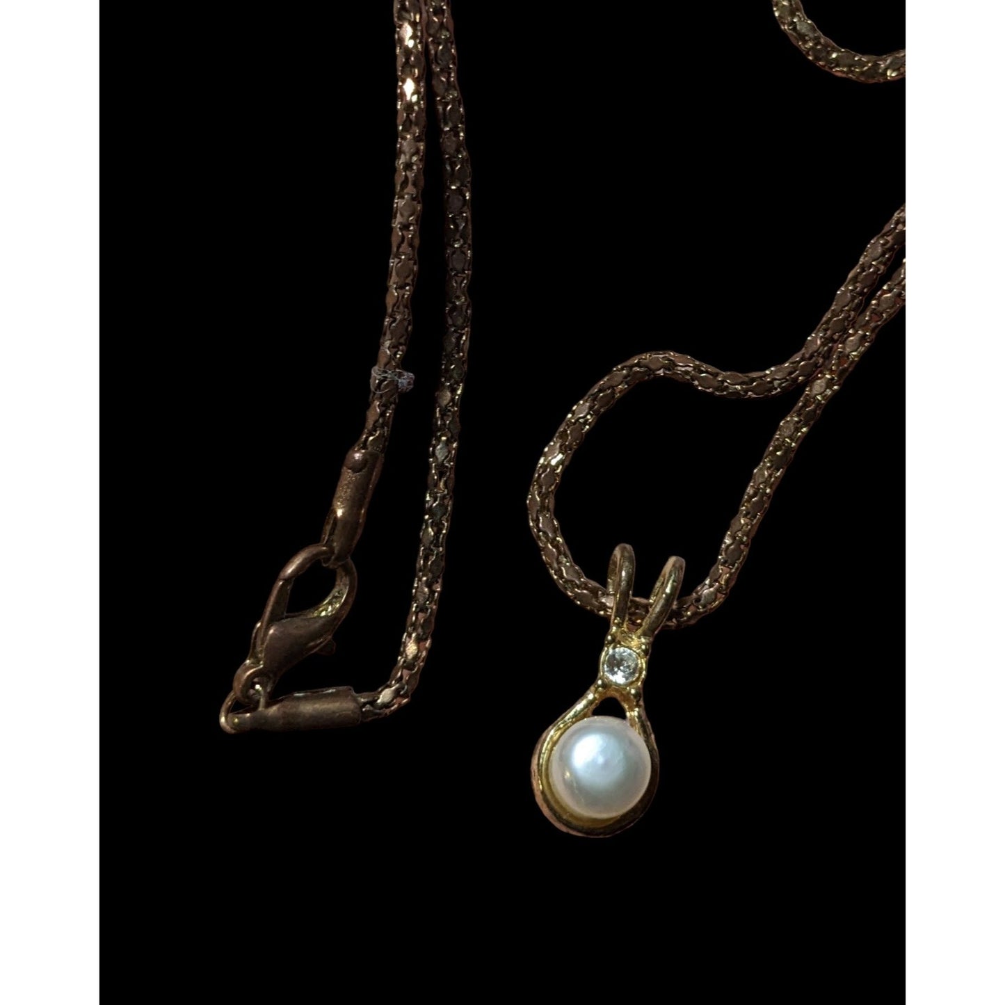 Minimalist Gold Rhinestone Pearl Pendant Necklace