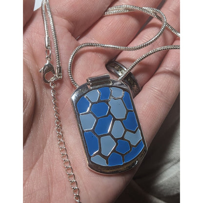 Abstract Blue And Silver Enamel Pendant Necklace