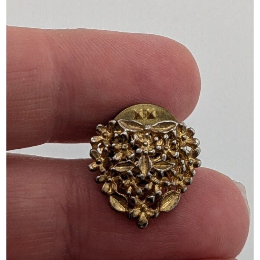 Vintage Floral Heart Victorian Style Textured Lapel Pin