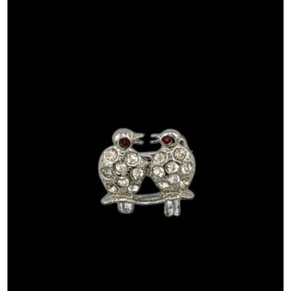 Vintaged Gemmed Bird Brooch Silver Tone With Red Eyes