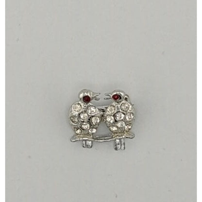 Vintaged Gemmed Bird Brooch Silver Tone With Red Eyes