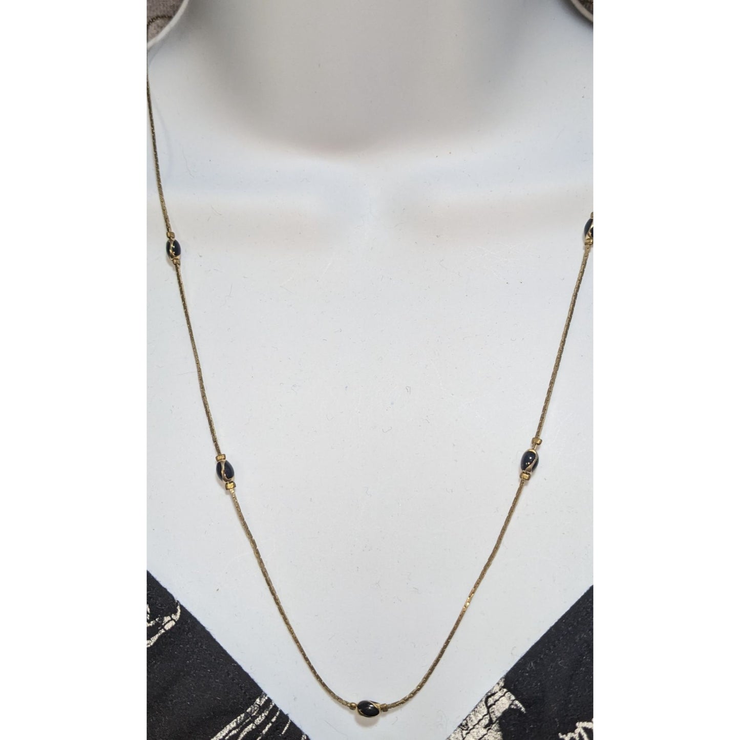 Vintage Beaded Station Necklace Black Gold Minimalist Elegant Jewelry