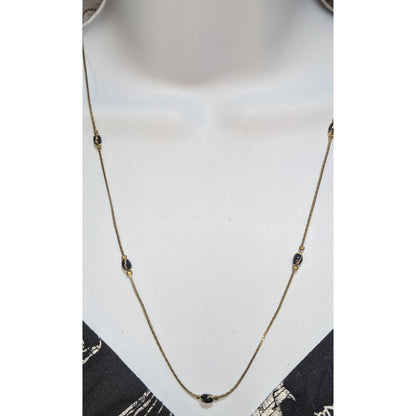 Vintage Beaded Station Necklace Black Gold Minimalist Elegant Jewelry