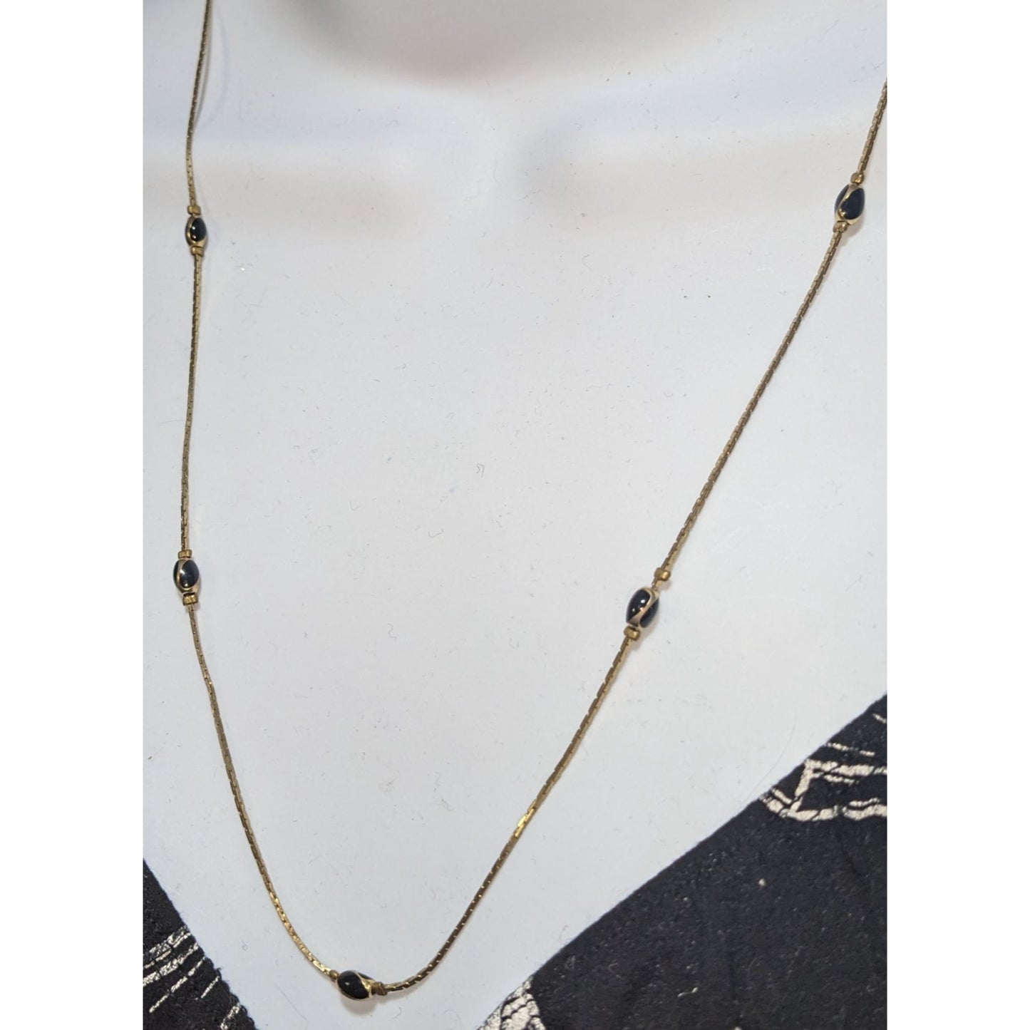 Vintage Beaded Station Necklace Black Gold Minimalist Elegant Jewelry