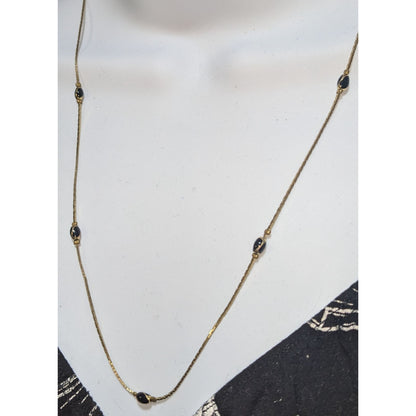 Vintage Beaded Station Necklace Black Gold Minimalist Elegant Jewelry