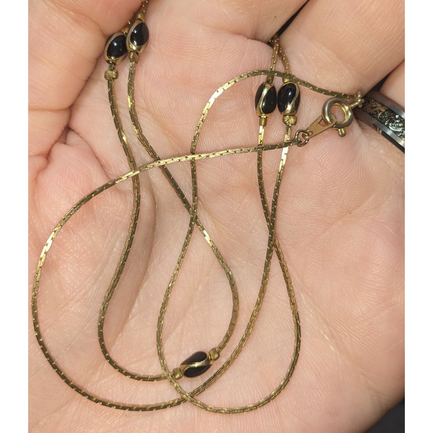 Vintage Beaded Station Necklace Black Gold Minimalist Elegant Jewelry