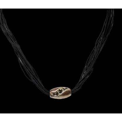 Modern Gem Inlaid Silver Barrel Pendant Necklace