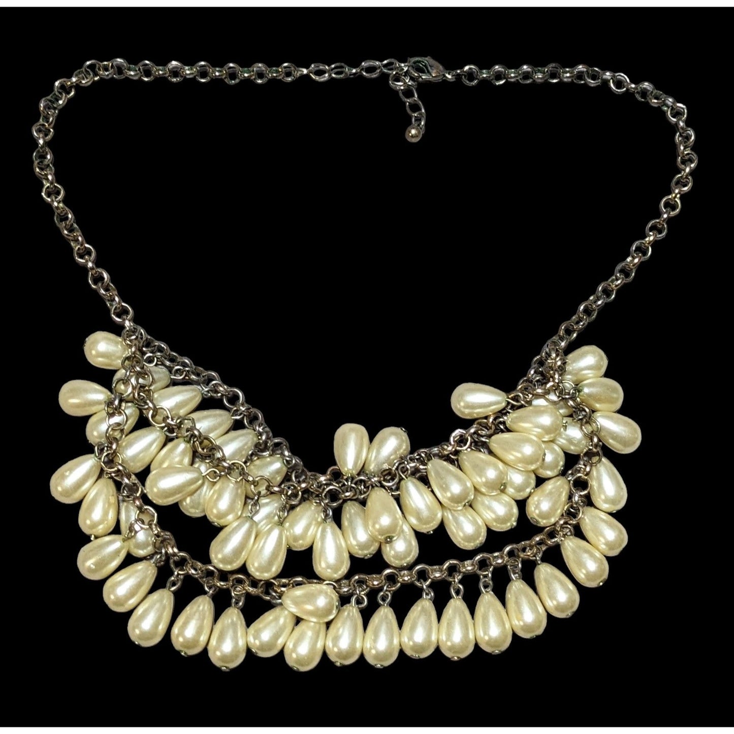 Teardrop Pearl Triple Layer Fringe Necklace