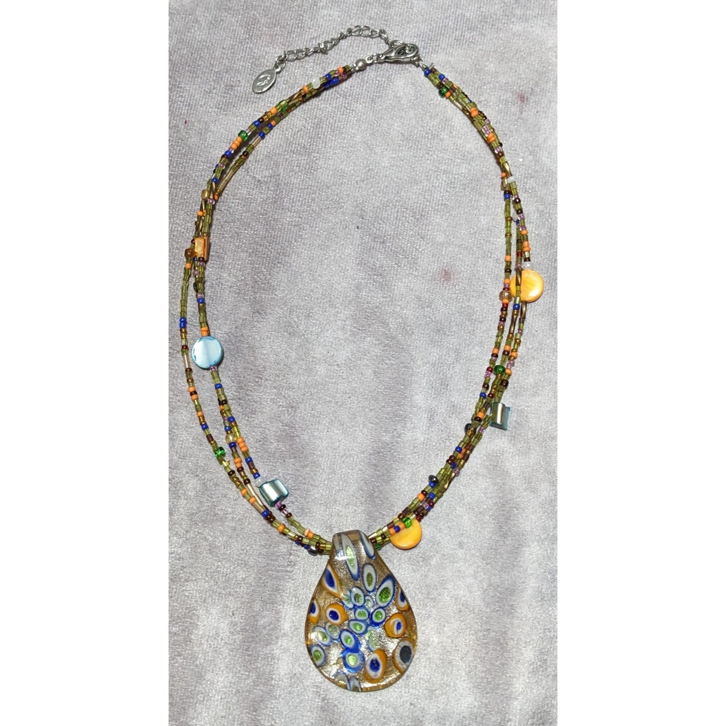 Retro Rainbow Glass Beaded Pendant Necklace