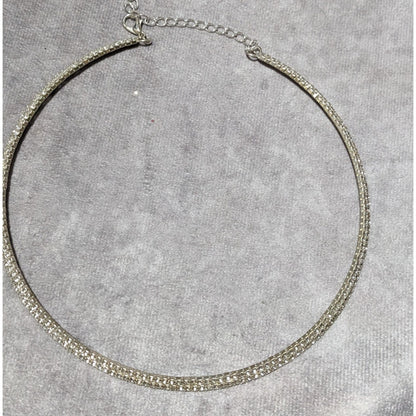 Claire's Y2K Silver Rhinestone Collar Necklace