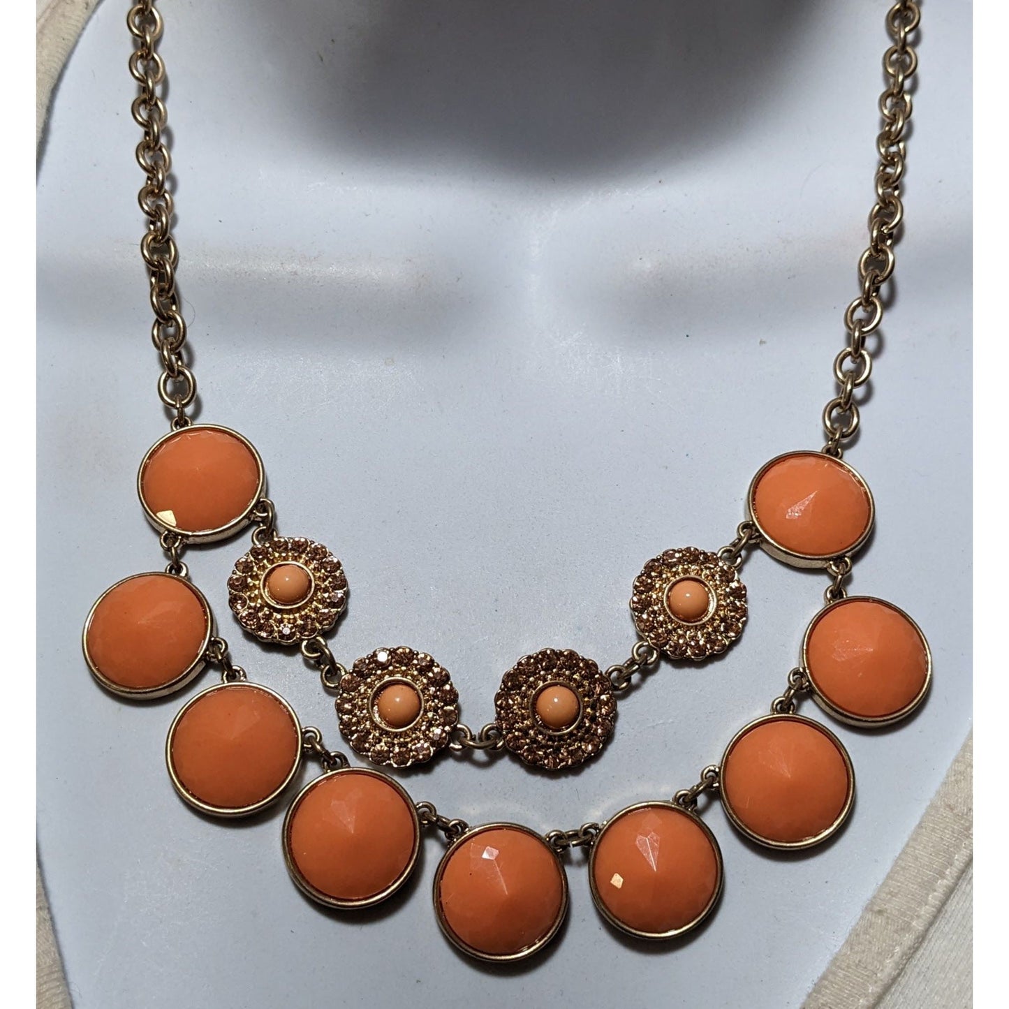 Y2K Orange Multilayer Gemmed Statement Necklace