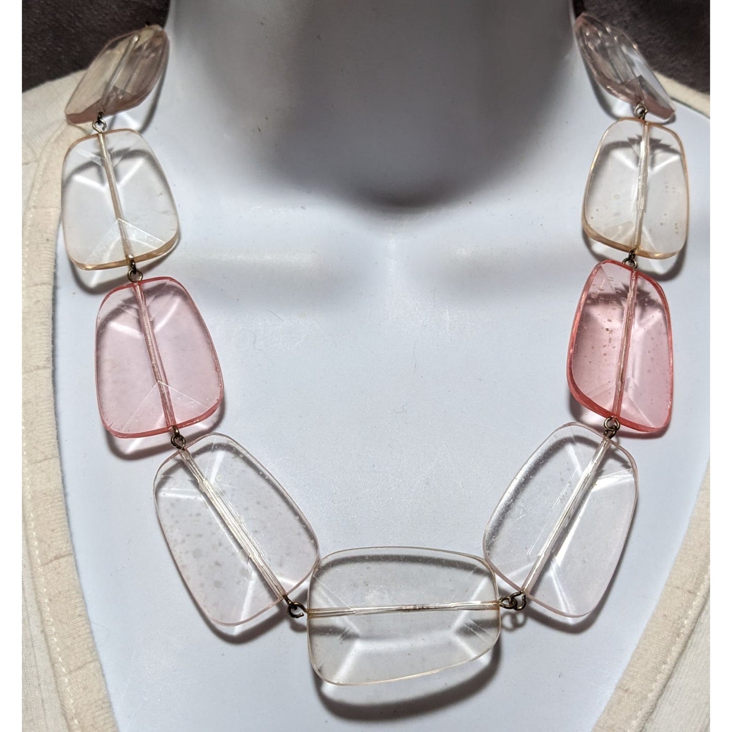 Chunky Pink And Clear Gemmed Statement Necklace