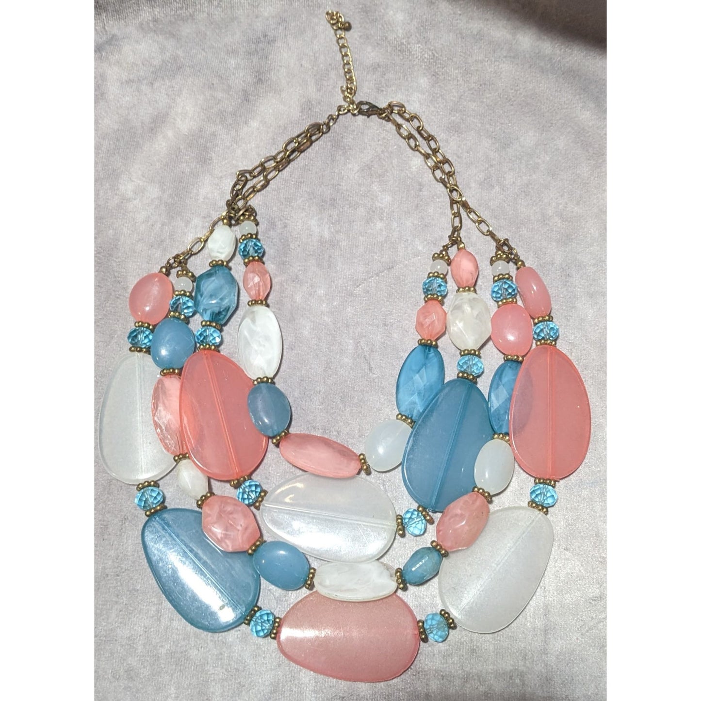 Chunky Pink Blue And White Statement Necklace