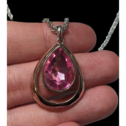 Coquette Pink Gemmed Teardrop Pendant Necklace