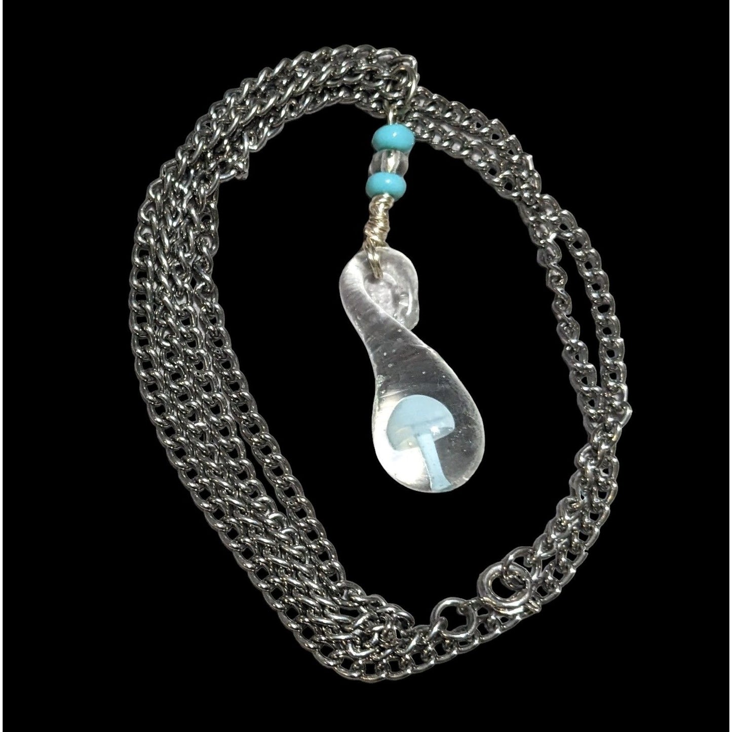 Light Blue Glass Mushroom Water Drop Pendant Necklace