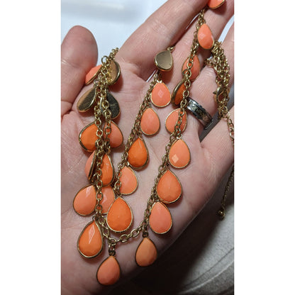 Orange And Gold Multilayer Teardrop Fringe Necklace