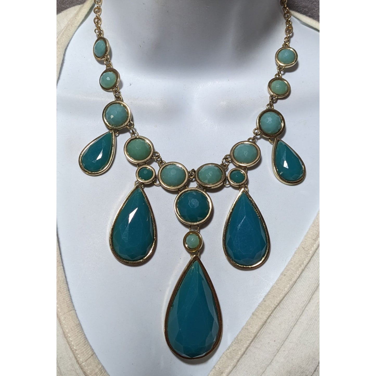 Teal Glam Faceted Teardrop Statement Necklace