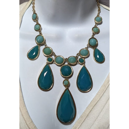 Teal Glam Faceted Teardrop Statement Necklace