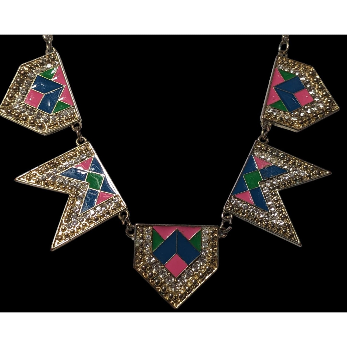 Retro Glam Rainbow Geometric Statement Necklace