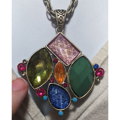 Rainbow Multi-Stone Pendant Necklace