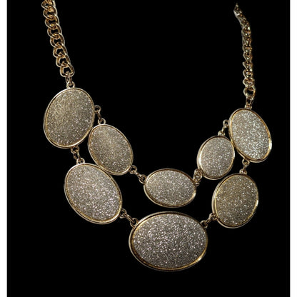 Charming Charlie Gold Silver Glitter Bib Necklace