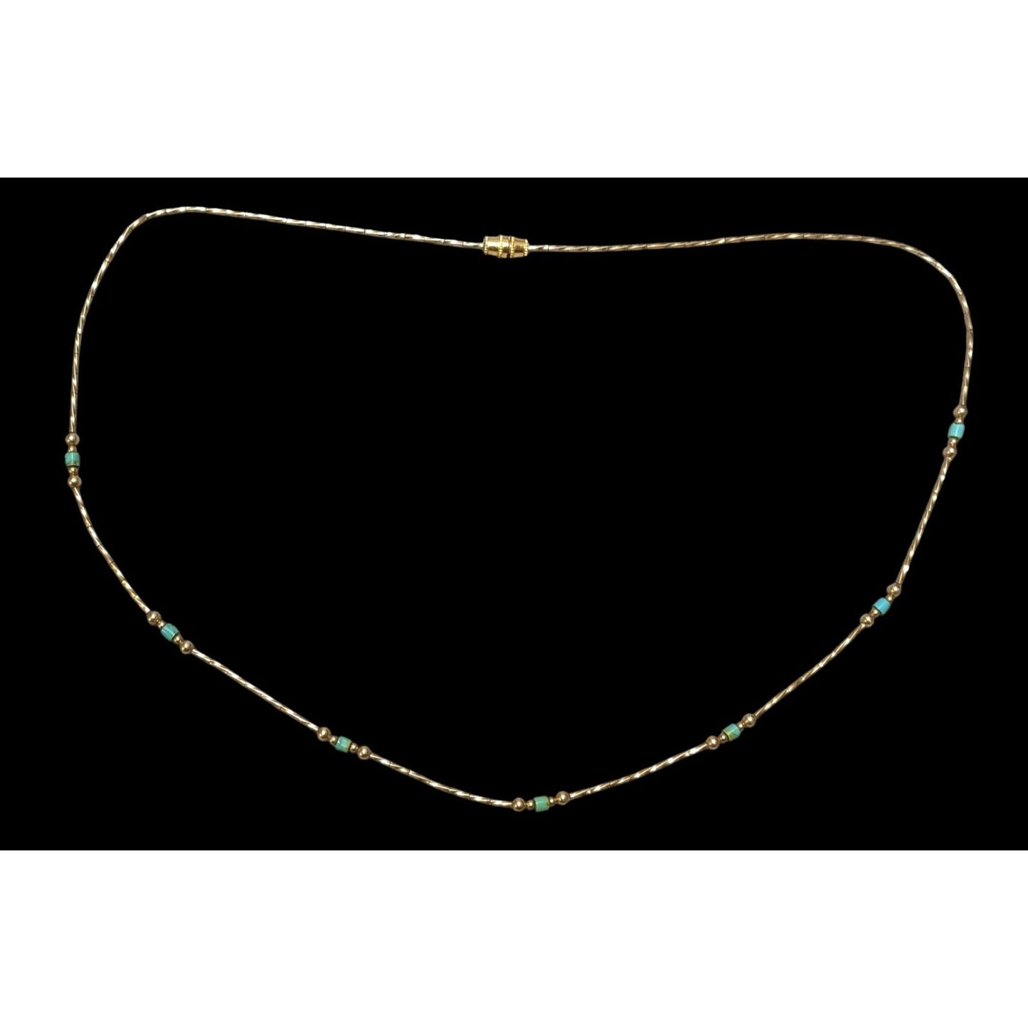 Minimalist Elegant Turquoise And Gold Beaded Necklace