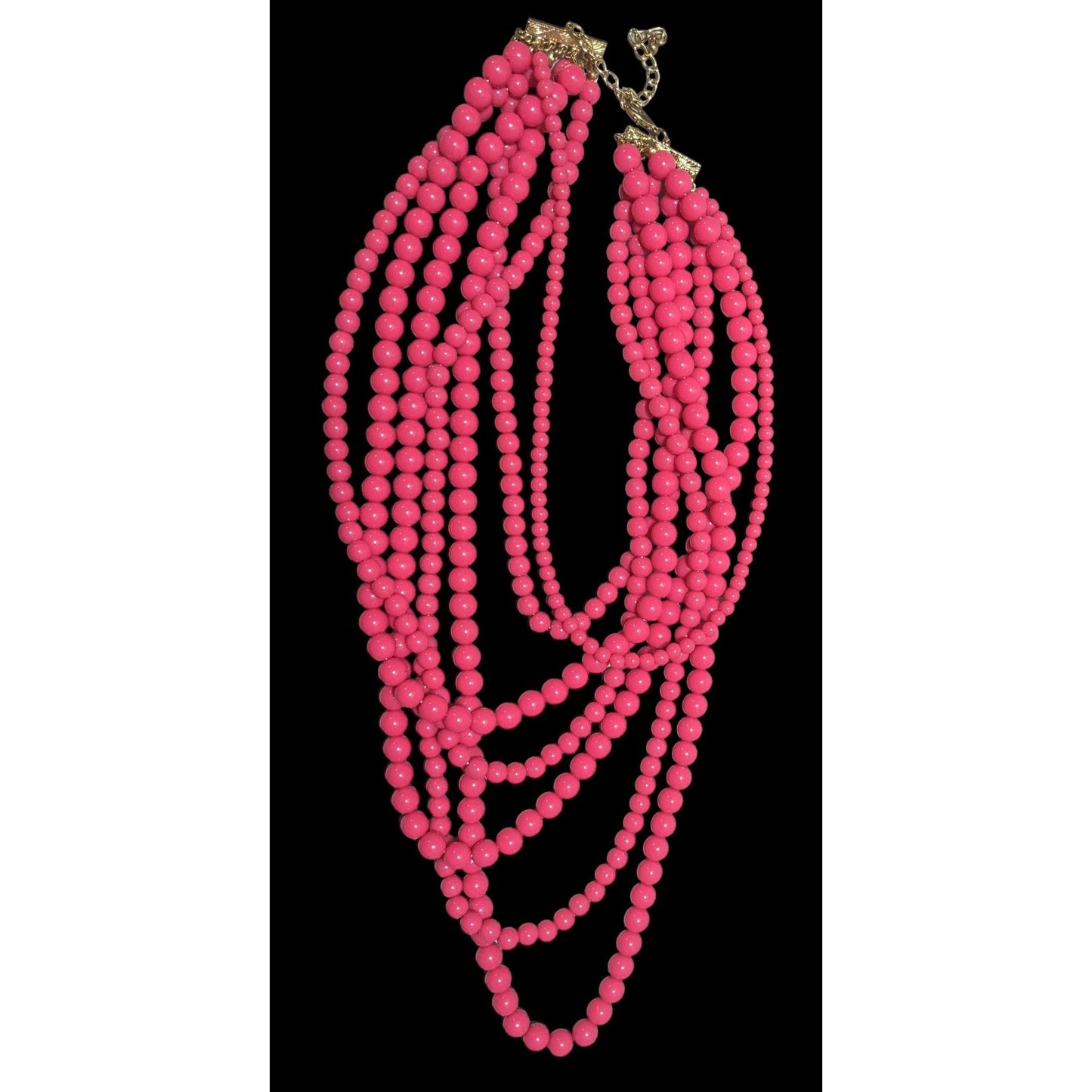 Multi-Strand Pink Beaded Necklace With Gold Clasp