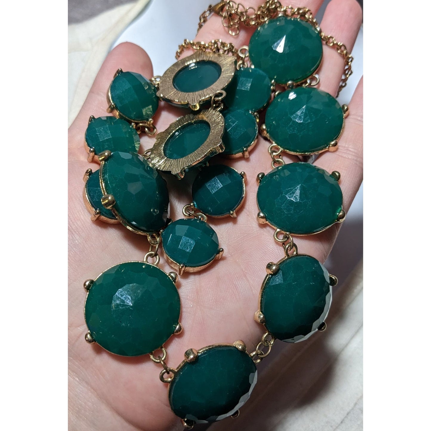 Y2K Glam Chunky Green Gemmed Statement Necklace