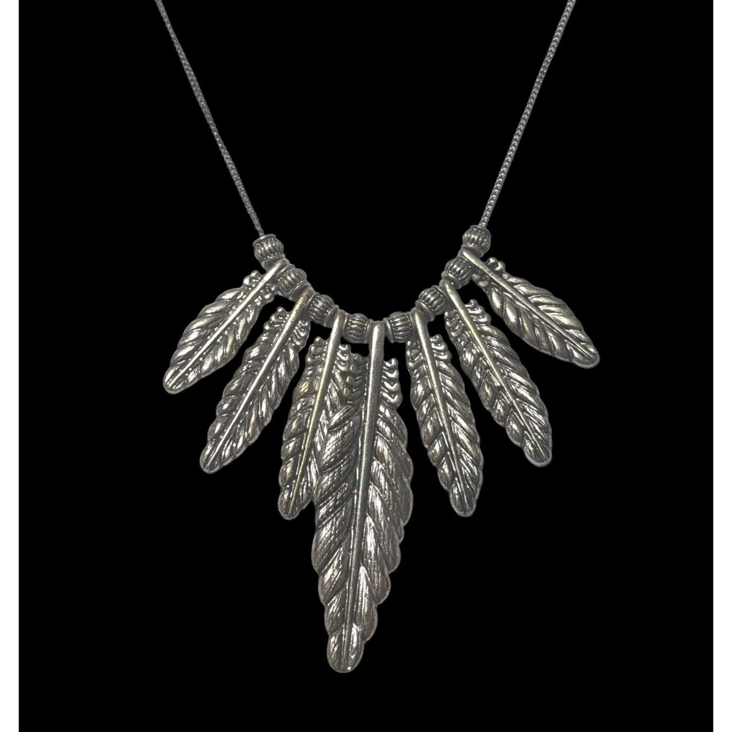 Silver Graduated Feather Charm  Necklace