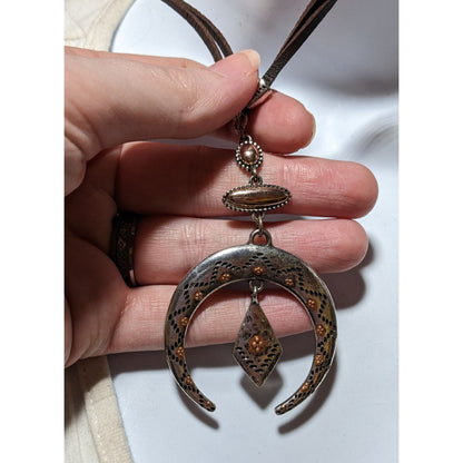 Southwestern Style Metallic Moon Pendant Necklace