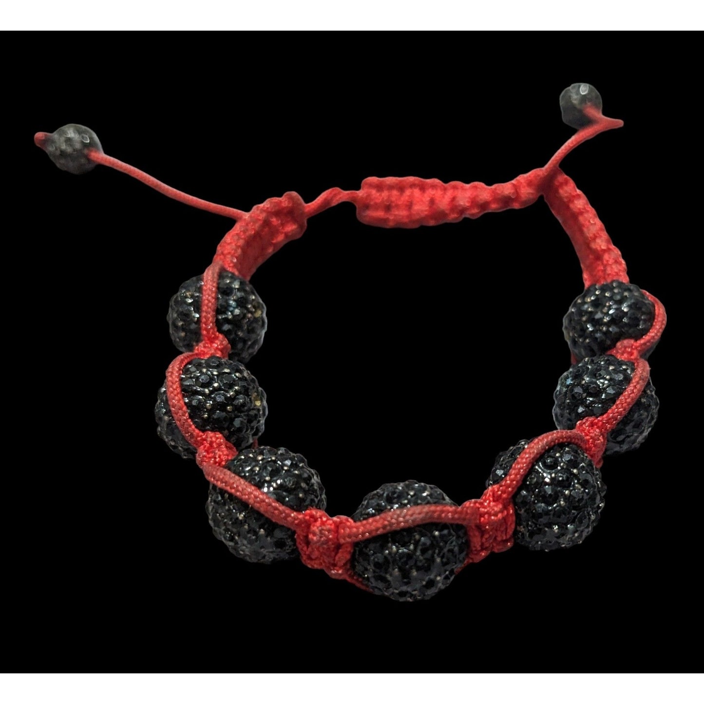 Black Rhinestone Beaded Red Macrame Bracelet