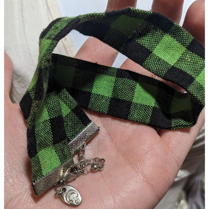 Charming Charlie Black And Green Plaid Fabric Choker