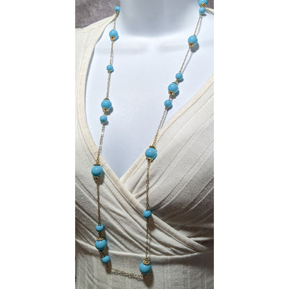 Blue And Gold Beaded Chain Necklace
