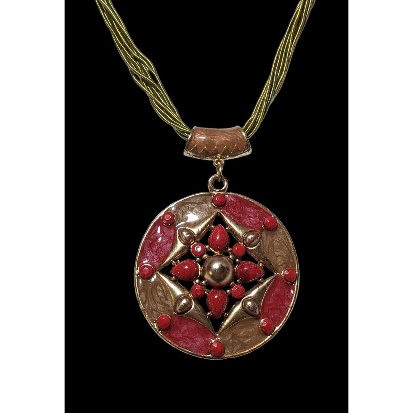 Red And Gold Bohemian Medallion Necklace