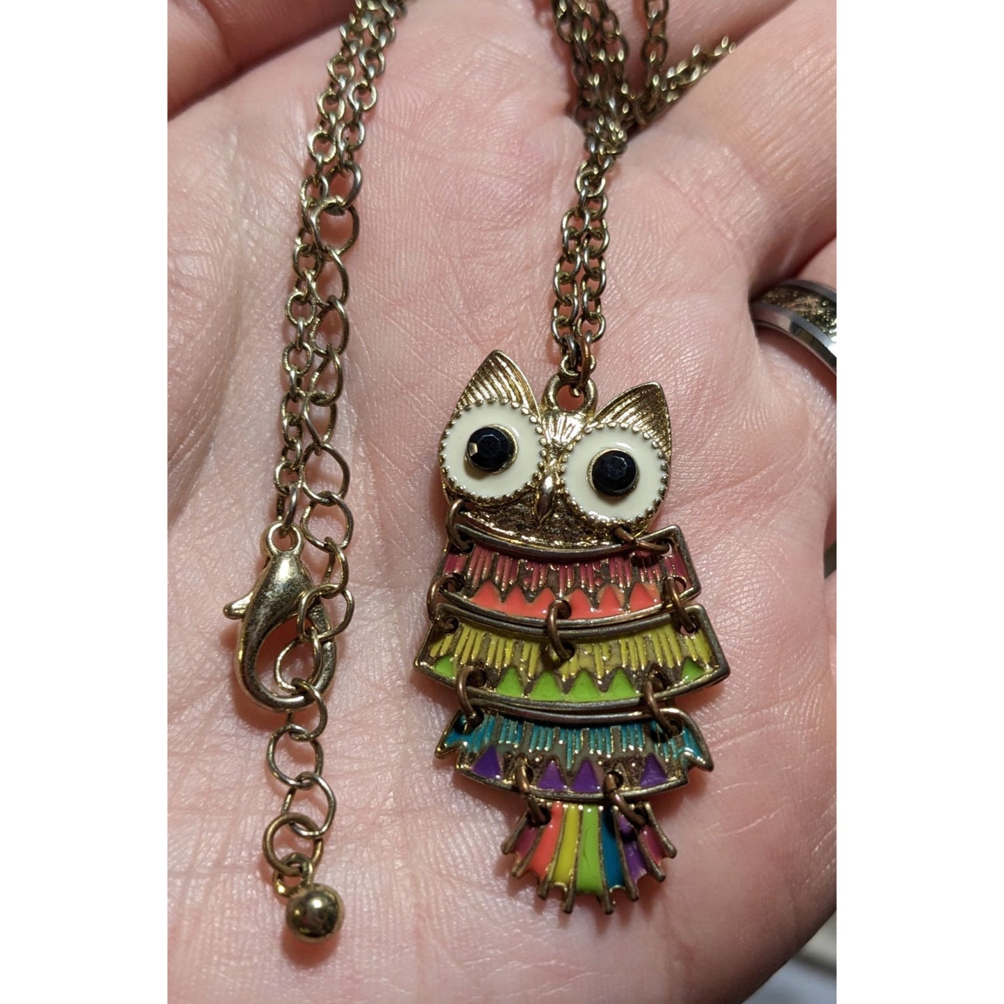 Rainbow Articulated Owl Necklace