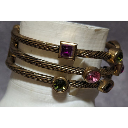 Vintage Gold Gemmed Cable Cuff Bracelet