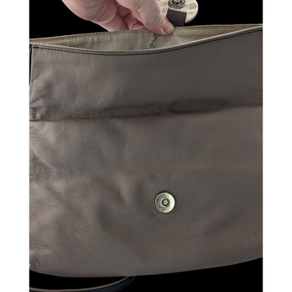 Agnes B. Voyage Vintage Crossbody Bag In Black & Brown Leather With Gold Logo Accent