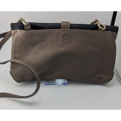 Agnes B. Voyage Vintage Crossbody Bag In Black & Brown Leather With Gold Logo Accent